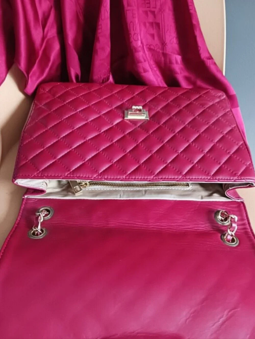 Chiara Ferretti Dark Red Quilted Genuine Leather Shoulder/ Crossbody Bag,